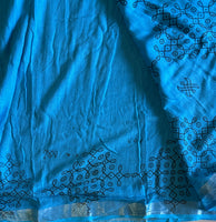 Niloufer Kolam block prints linen saree on sale due to shop dust