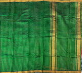 Pachai Nirame handwoven Mangalgiri silk sari with blouse grid zari - The Maggam Collective