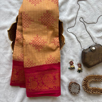 Chandana Sungudi saree with hand block printed kolams