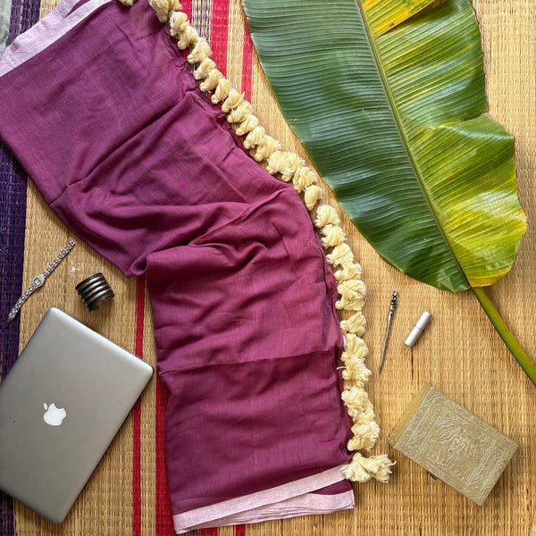 Mauve Pause mul cotton plain saree