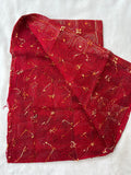 Red hand embroidered Kantha blouse fabric