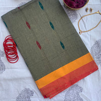 Colour blocked! - handwoven cotton saree, Ikat border motifs