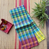 Satyabhama multicolour checks Mangalgiri saree with blouse