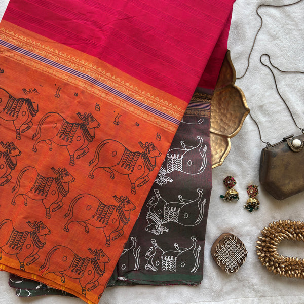 Krishodari Kanchi cotton muppangu / mubbagam saree Pichwai printed