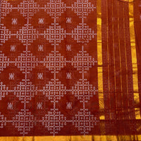 Pallu of the handwoven Venkatagiri saree with white hand block printed kolams