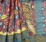 Barhayita Pen Kalamkari on pure Tussar silk handloom saree - The Maggam Collective