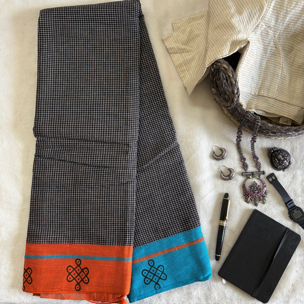 Chetana handwoven Patteda Anchu saree baby kolam print with blouse