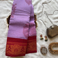 Annam Sungudi saree with hand block printed swans
