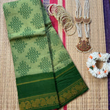 Lumbini hand printed Sungudi saree with Kolam