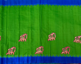 Indreyi Handwoven Gadwal cotton-silk with kotakomma border and Kalamkari appliqué - The Maggam Collective