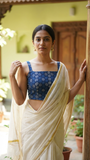 Indigo readymade blouse with scoop neck
