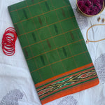 Forest bathing - handwoven cotton saree, Ikat border motifs