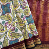 Damayanti Handwoven printed Gadwal cotton with silk kuttu border - The Maggam Collective