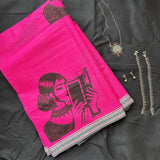 Medha Bandarulanka Kora cotton handprinted saree - The Maggam Collective
