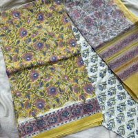 Cotton dress material, Kota dupatta, handblock printed - Sanganeri