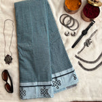 Chinmayi handwoven Patteda Anchu saree with kolam print