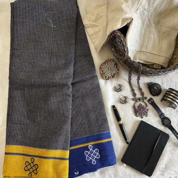 Kshitija handwoven Patteda Anchu saree baby kolam print with blouse