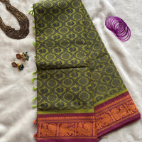 Easwari Kanchi cotton saree annapakshi Rudraksha motifs