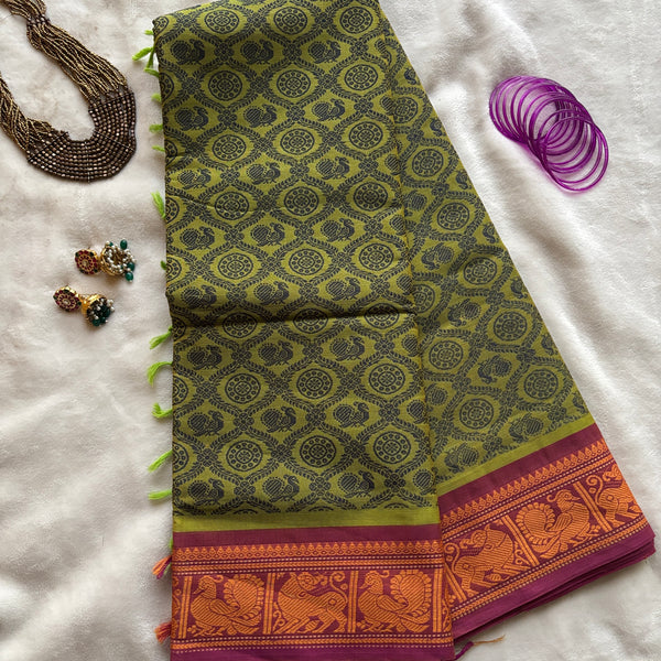 Easwari Kanchi cotton saree annapakshi Rudraksha motifs