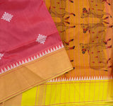 Peaches! Pichwai print and kolam embroidery on Mangalgiri silk - The Maggam Collective
