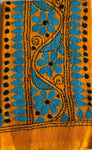 Yellow hand embroidered Kantha blouse fabric 0.8m