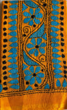 Yellow hand embroidered Kantha blouse fabric 0.8m