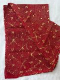 Red hand embroidered Kantha blouse fabric