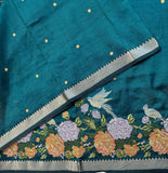 Mira intricate cross stitch roses on handwoven silk Mangalgiri