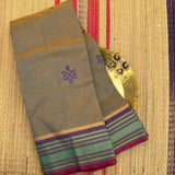 Bloom and bough Chettinad cotton saree with kolam print - The Maggam Collective