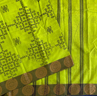 Anjale Kolam block prints Chettinad cotton saree