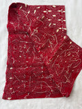 Red hand embroidered Kantha blouse fabric