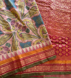 Meenakshi Handwoven printed Gadwal cotton with silk kuttu border - The Maggam Collective