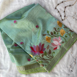 Praneeksha embroidered lotuses on handwoven silk Mangalgiri