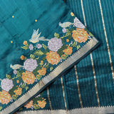 Mira intricate cross stitch roses on handwoven silk Mangalgiri