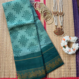 Himaja hand printed Sungudi saree with Kolam