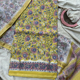 Cotton dress material, Kota dupatta, handblock printed - Sanganeri