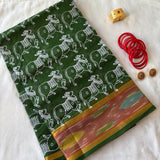 Kavya Venkatagiri saree with kadhi ikat border and cow print