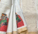 Lady with parrot Mangalgiri cotton saree