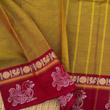 Ahira Chettinad cotton saree with Annapakshi block prints - The Maggam Collective