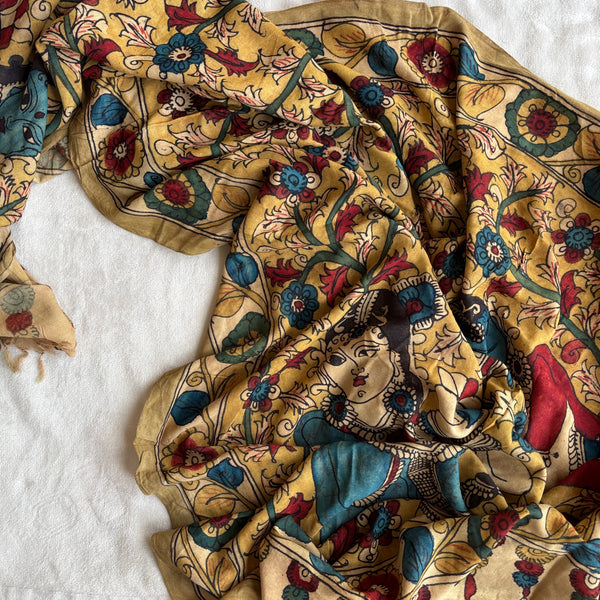 Bapu bomma silk pen kalamkari duppata