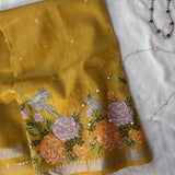 Hiranya intricate cross stitch roses on handwoven silk Mangalgiri