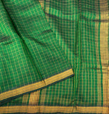 Pachai Nirame handwoven Mangalgiri silk sari with blouse grid zari - The Maggam Collective