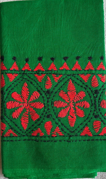 Green hand embroidered Kantha blouse fabric 0.8m