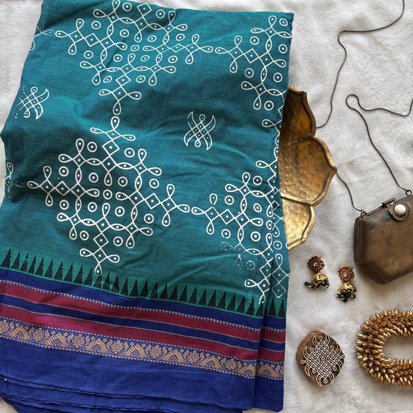 Selvi Kolam block prints Chettinad cotton saree