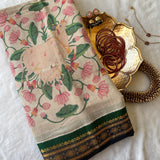 Lopamudra Handwoven Pichwai printed Gadwal cotton with silk kuttu border - The Maggam Collective