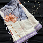 The end of summer handwoven cotton saree with lotuses