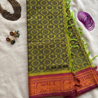 Kanimozhi Kanchi cotton saree annapakshi Rudraksha motifs
