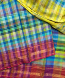 Satyabhama multicolour checks Mangalgiri saree with blouse