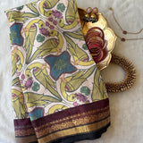 Damayanti Handwoven printed Gadwal cotton with silk kuttu border - The Maggam Collective