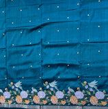 Mira intricate cross stitch roses on handwoven silk Mangalgiri